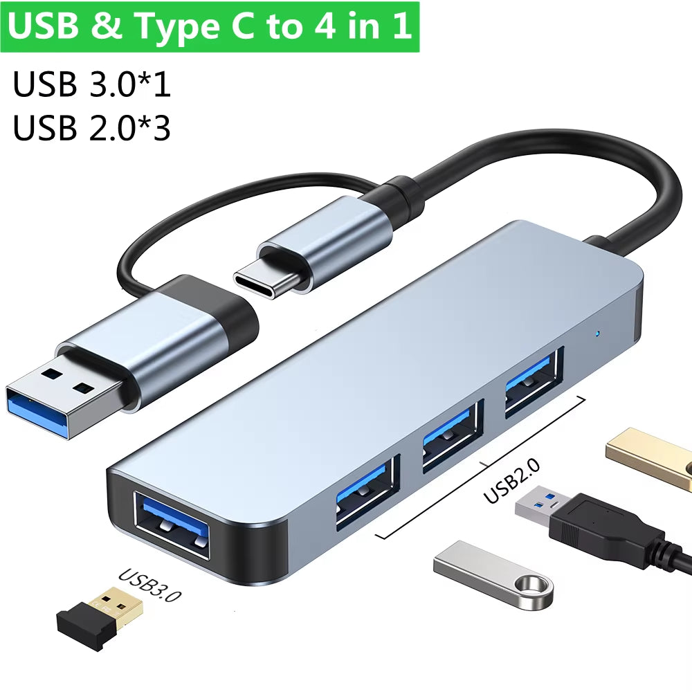 2 in 1 4/5/7/8 Port USB C Expander USB 3 Hub Type C Splitter Type C Dock Multiport Adapter USB Expander for Xiaomi Phone Tablet