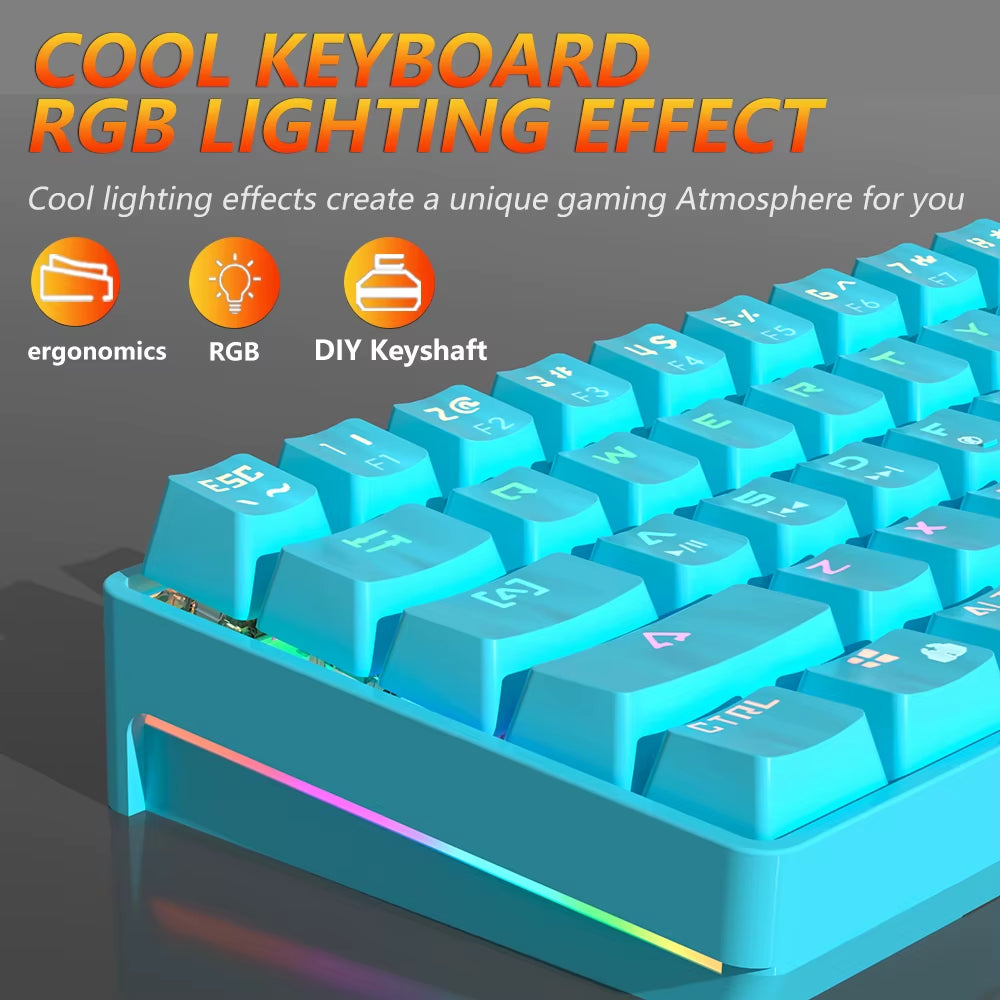 MK61 USB Gaming Esports Mechanical Keyboard Red Switch 61 Key Wired Detachable Cable RGB Backlight Hot Swap