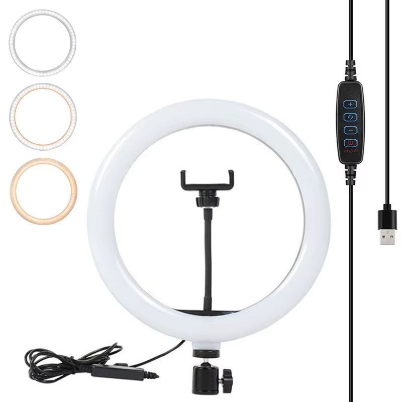 Photography Dimmable LED Selfie Ring Light with Phone Clip USB Plug for Tiktok Youtube Video Live Fill Lamp Photo Studio Light