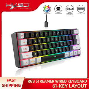 Mini 61-Key Gaming Keyboard with Membrane Keys, RGB Backlight, Compact and Waterproof Design, Ideal for Typing, Travel, Computer