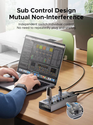 USB3.0 Hub Aluminum Industrial 7-Port Splitter Split Switch with 12V Power Adapter for Macbook Mobile Phone Tablets