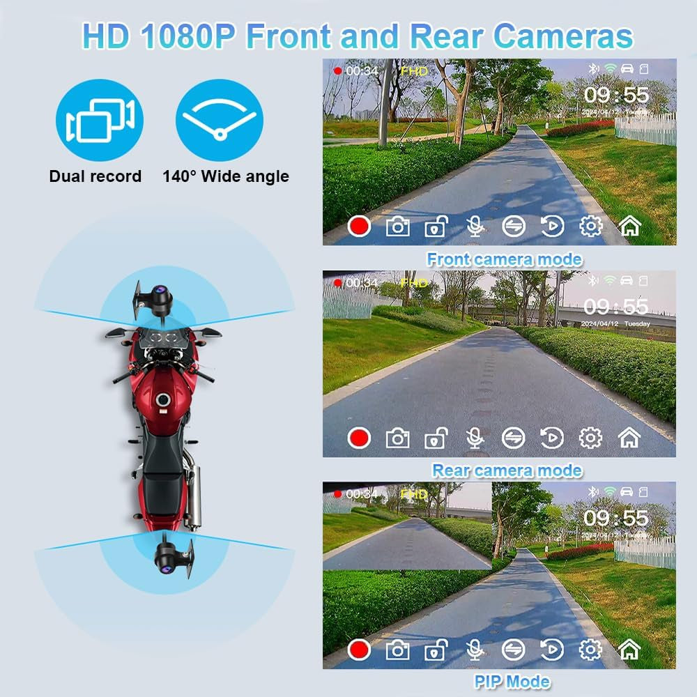 Motorcycle Carplay Screen, Wireless Carplay and Android Auto, GPS Navigation, Tire Pressure Sensors, Wifi 5 Inch Touchscreen HD 1080P Front and Rear Camera Motorcycle Dash Camera DVR (5Inch)