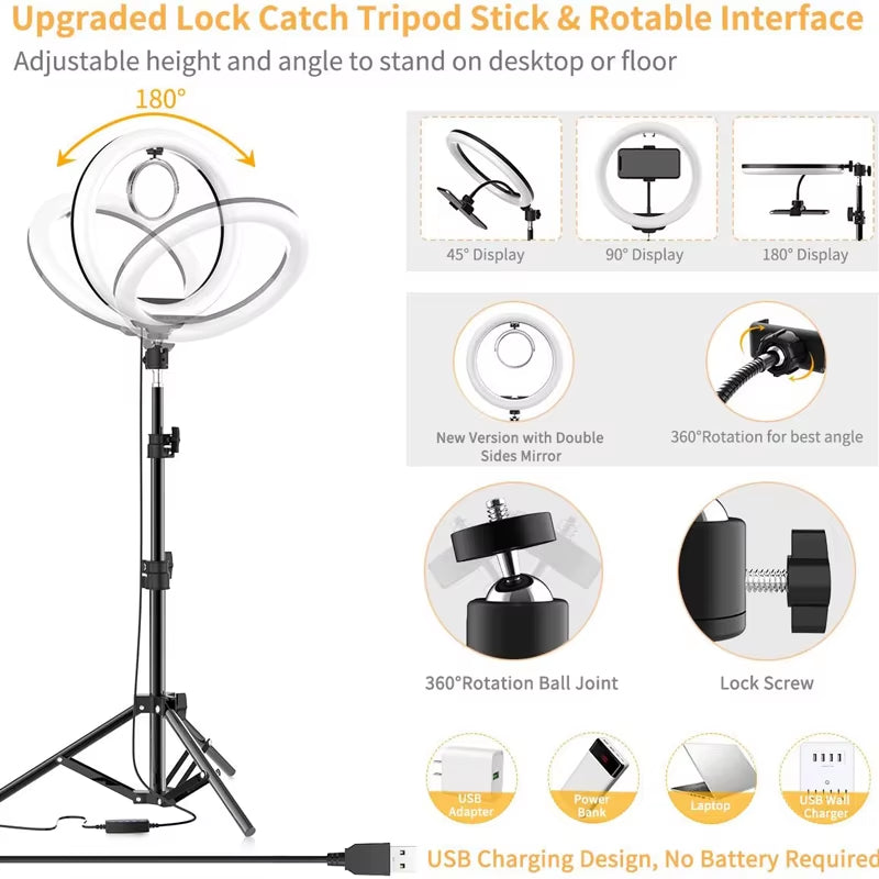 Photography Dimmable LED Selfie Ring Light with Phone Clip USB Plug for Tiktok Youtube Video Live Fill Lamp Photo Studio Light