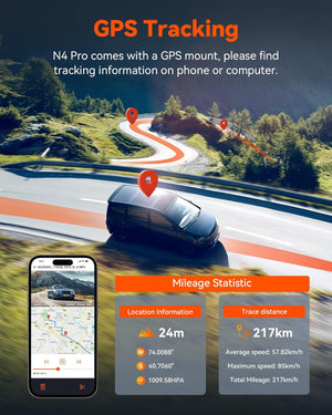 N4 Pro 4K 3 Channel Dash Cam 5G Wifi GPS, STARVIS 2, 4K+1080P+1080P Front and Rear inside Triple Car Camera 3CH HDR, Night Vision, Voice Control, 24/7 Buffered Parking Mode, Support 512GB