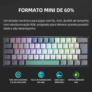 Machenike K500-B61 Mini Mechanical Keyboard 60% ABNT2 Layout RGB Backlight Hot-Swappable NKRO Wired Gaming Keyboard for PC Gamer