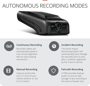 U1000 plus Dash Cam - 4K UHD 2160P Front Car Dash Camera with Built-In Wi-Fi & GPS, Super Night Vision & Hardwire Lead for Battery Safe Parking Mode - 64GB SD Card - Android/Ios App