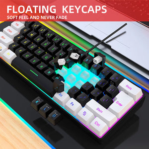 Mini 61-Key Gaming Keyboard with Membrane Keys, RGB Backlight, Compact and Waterproof Design, Ideal for Typing, Travel, Computer
