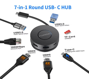 7-In-1 USB C HUB Mini Docking Station Dual 4K HDMI 1000Mbps Gigabit Ethernet USB C 3.0 Hub for Laptop/Macbook/Dell/Lenovo